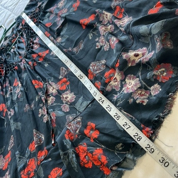 Free People Blouse, Floral Popover, Sheer, Raw Hem, Split Neck, XS - Picture 5 of 9